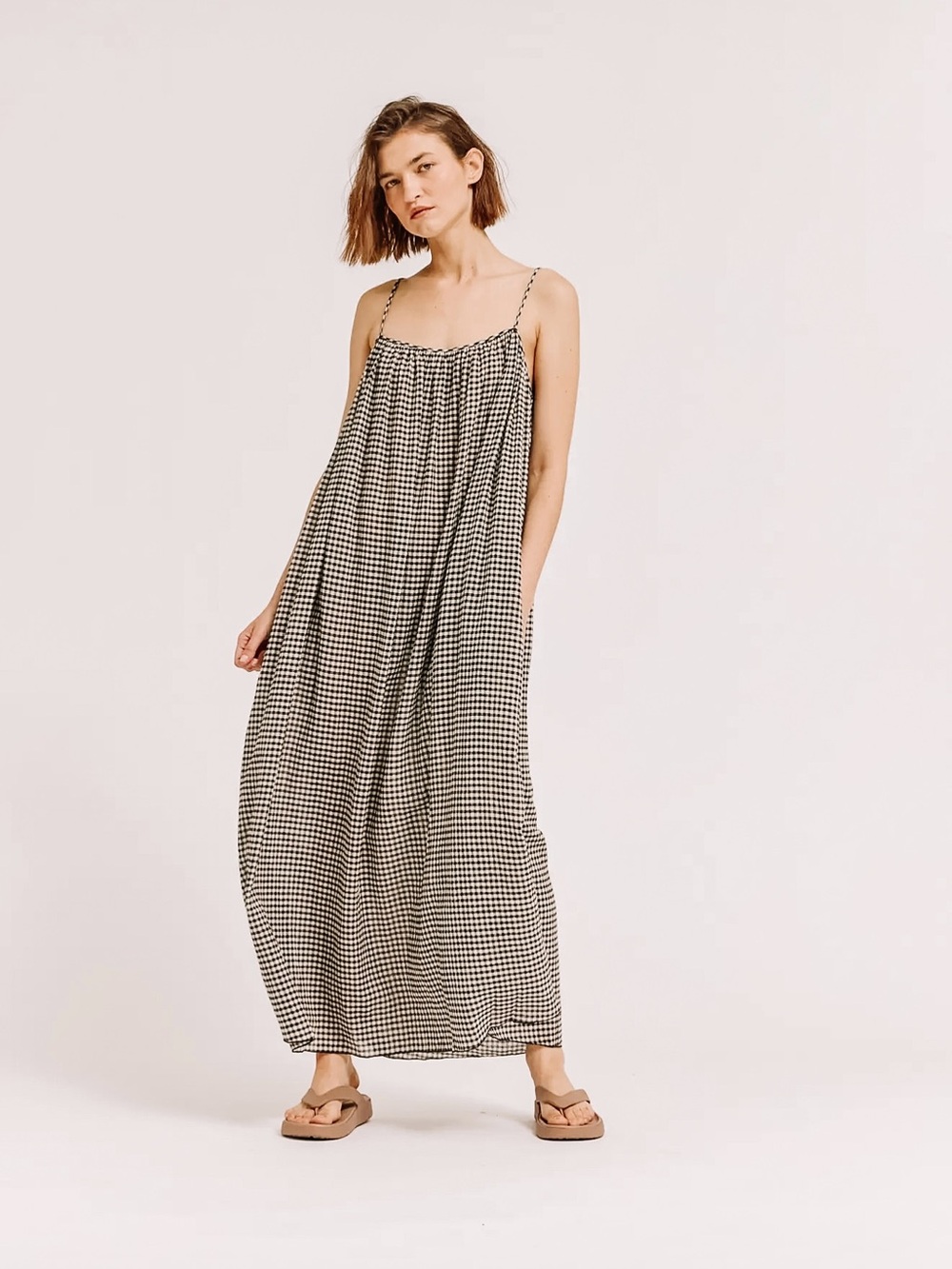 Black and cream gingham maxi dress NWT